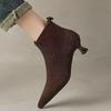 2025 Classic Cow Suede Ankle Boots Women Pointy Toe Med Thin Heels Office Lady Autumn Winter Dress Boots Female Retro
