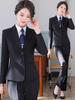 Conjunto de Terno Formal Preto Feminino para Primavera e Outono - Roupa Profissional de Trabalho com Blazer para Recepcionistas de Hotel