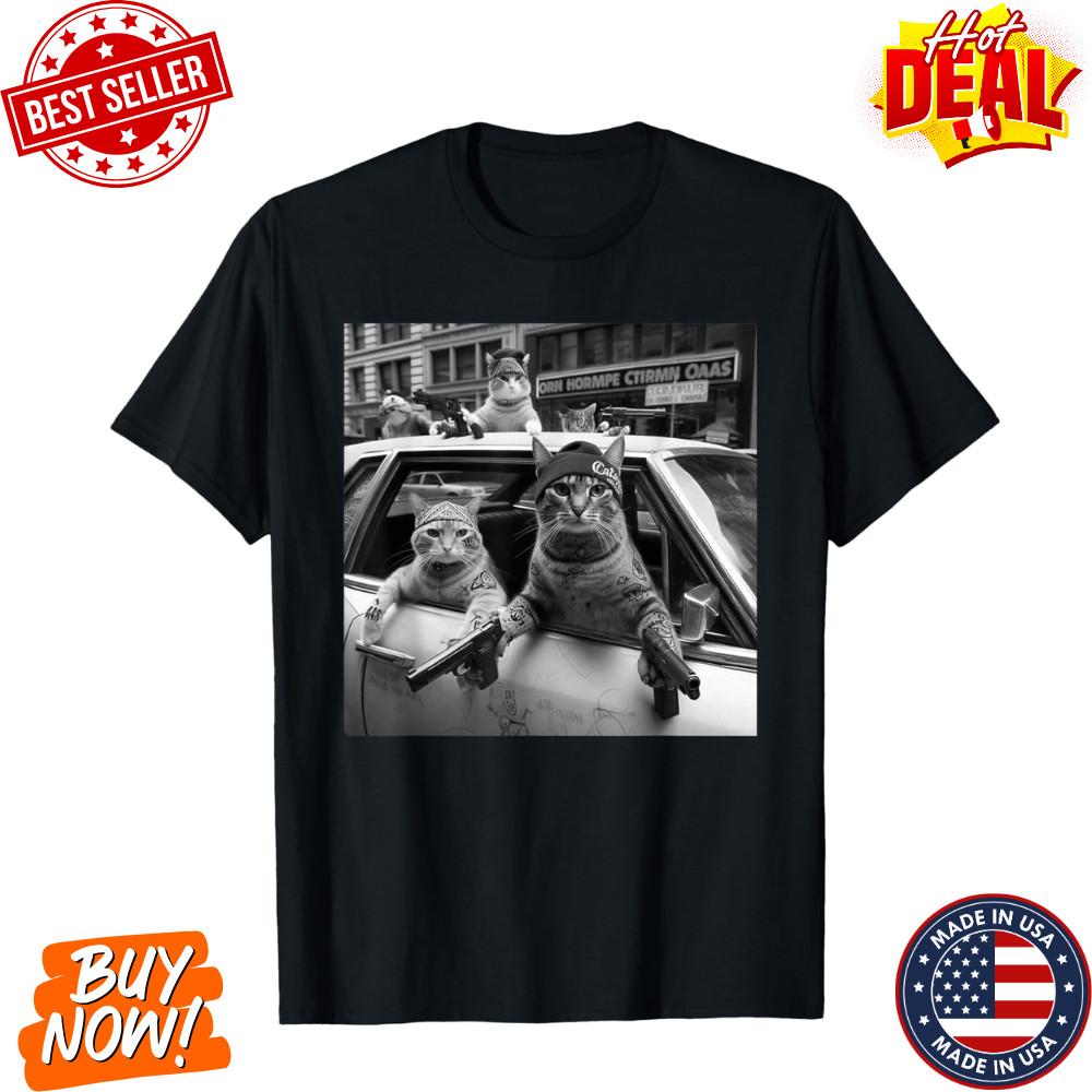 Funny Gangster Cats Street Design Funny Gangster Cat Unisex T-Shirt Size S-5XL Unisex T-Shirt XL