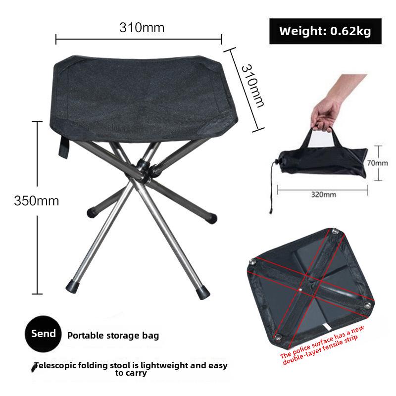 Portable Outdoor Telescopic Folding Camping Chair - Stainless Steel Fishing Stool