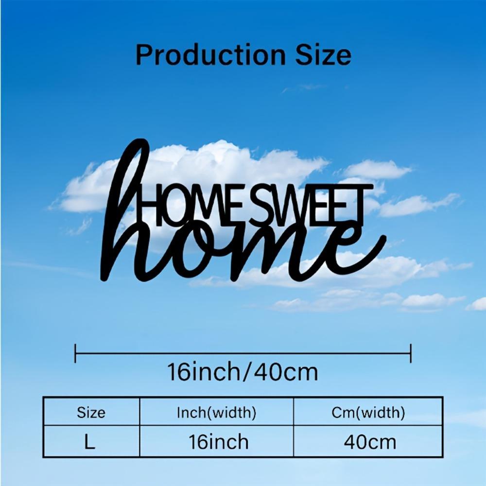 1pc 2D Flat Home Sweet Home Metal Wall Art Black Modern Decorative Plaque Living Room Bedroom Entryway Decor