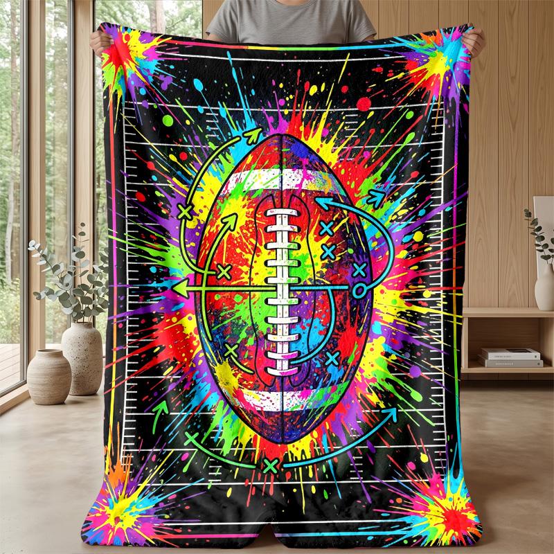 Colorful Football Artwork Blanket Personalized Name Flannel Blanket Soft Cozy Plush Throw for Sofa Bed Lightweight Home Decor