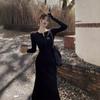 Yellow V-neck Long-sleeved Knitted Dress Women's White Inner Sweater Skirt Pure Desire Slim-fitting Hip-wrapped Long Skirt