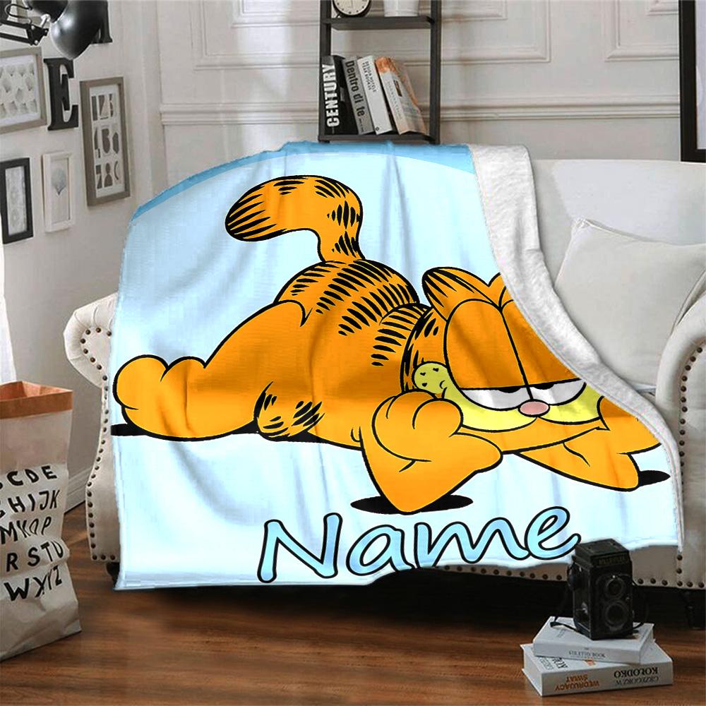 Custom Name Garfield's Quick Meal flannel Blanket for Super Soft Cute Comfort Blanket for Travel Bedding Couch Sofa Blanket