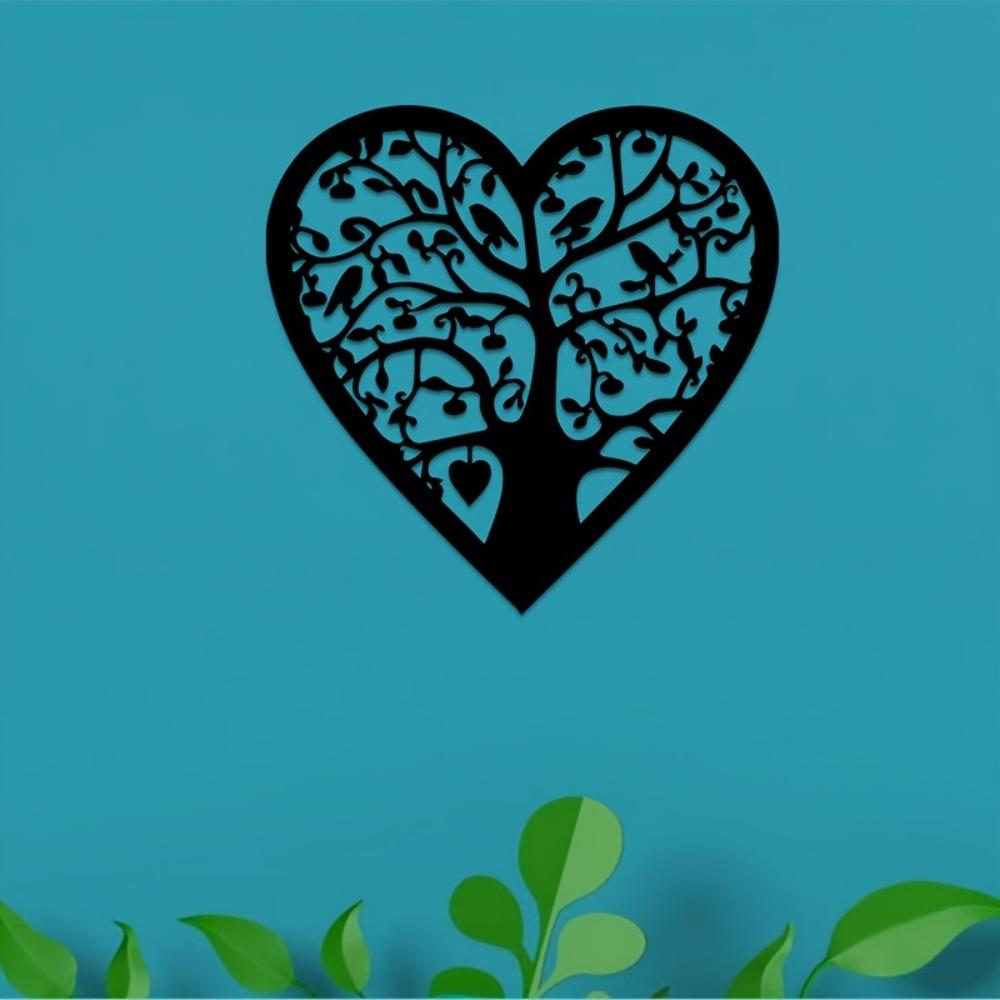

1pc Heart Shaped Tree Birds Leaves Human Faces Metal Wall Art 2D Flat Iron Statue Decor Living Room Bedroom Dining Room Office Hallway M(16inch/40cm)