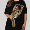 Large Size Women's Cute Cat 3D Digital Printing Short Sleeve Loose Crew Neck T-Shirt
