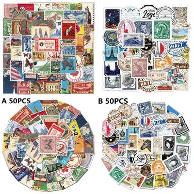 2Style10/50Pcs Retro Travel Stamp Stickers Postmark Postage Graffiti Stickers for DIY Luggage Laptop Skateboard Motorcycle Bicycle Stickers