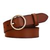 Female Gold Round Metal Circle Buckle Belt Women Jeans Pants PU Leather Pure Color Waist Belts