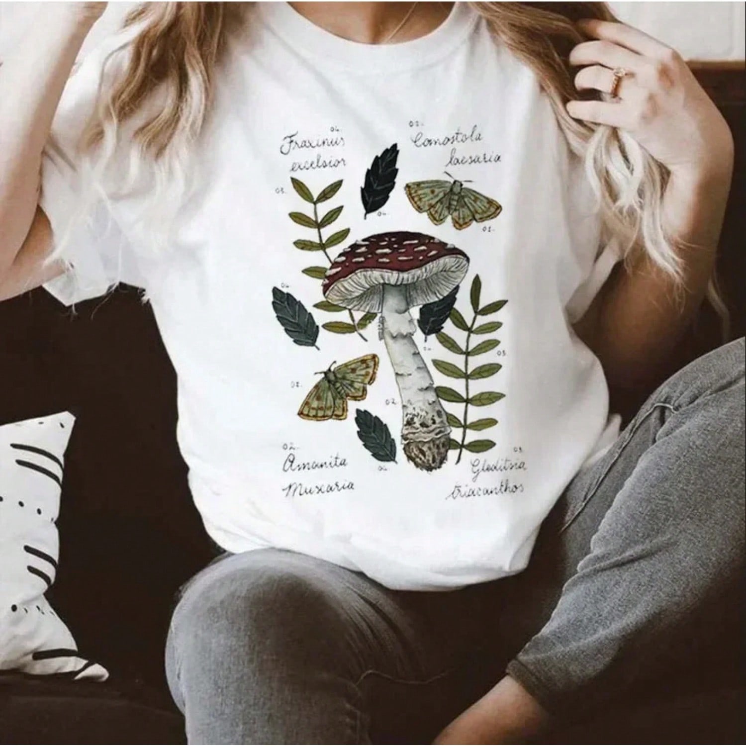 Harajuku Retro 90s Fashion unisex s Mushroom Printed T-Shirt Clothing unisex s Short Sleeve Printed Plus Size Loose Top T-Shirt. S разноцветный