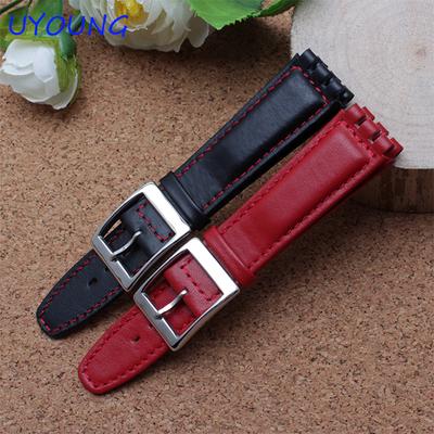 Correa de Reloj de Cuero Genuino Impermeable de Alta Calidad 17mm 19mm Negra Marrón Blanca Con Hebilla para swatch wathcband
