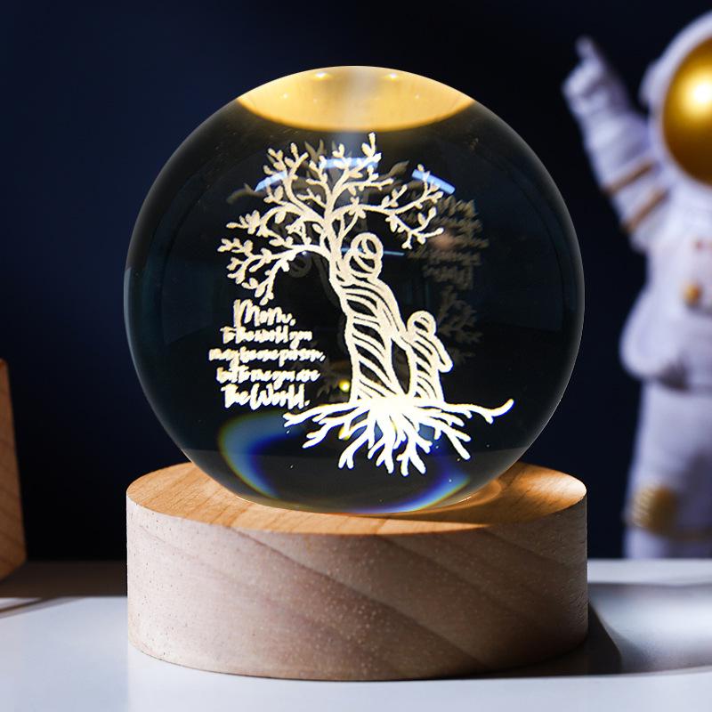 Large Starry Sky Astronaut Crystal Ball Night Light with 3D Carving and Luminous Wooden Base - Perfect Birthday Gift for Girlfriend.