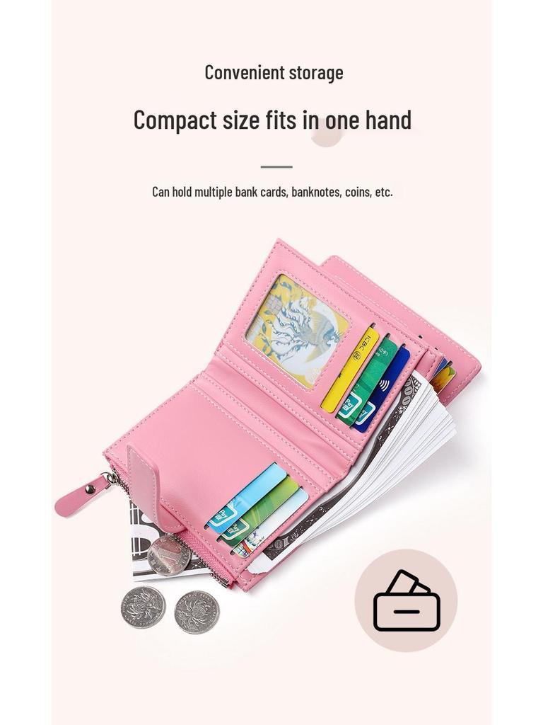 Women's High-End Short Bi-Fold Polyester Wallet with Zipper
