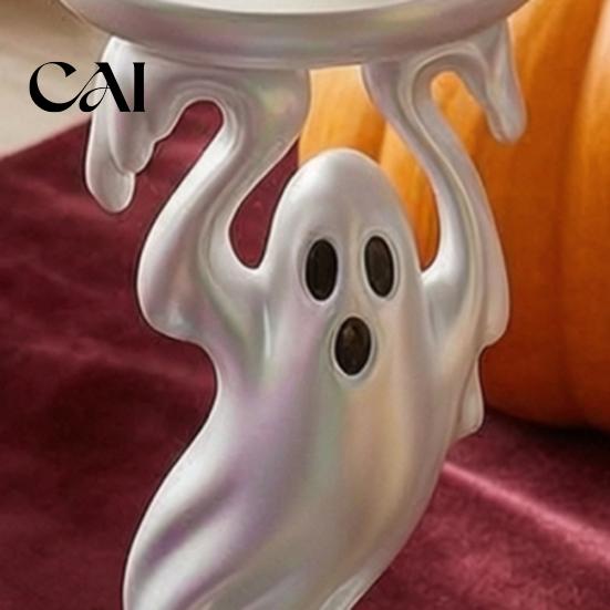 Unique Resin Crafts Cute Ghost Candle Holder, Iridescent Spooky Pedestal for Figurine Taper Candles, Gothic Candlestick Stand Home Table Decor