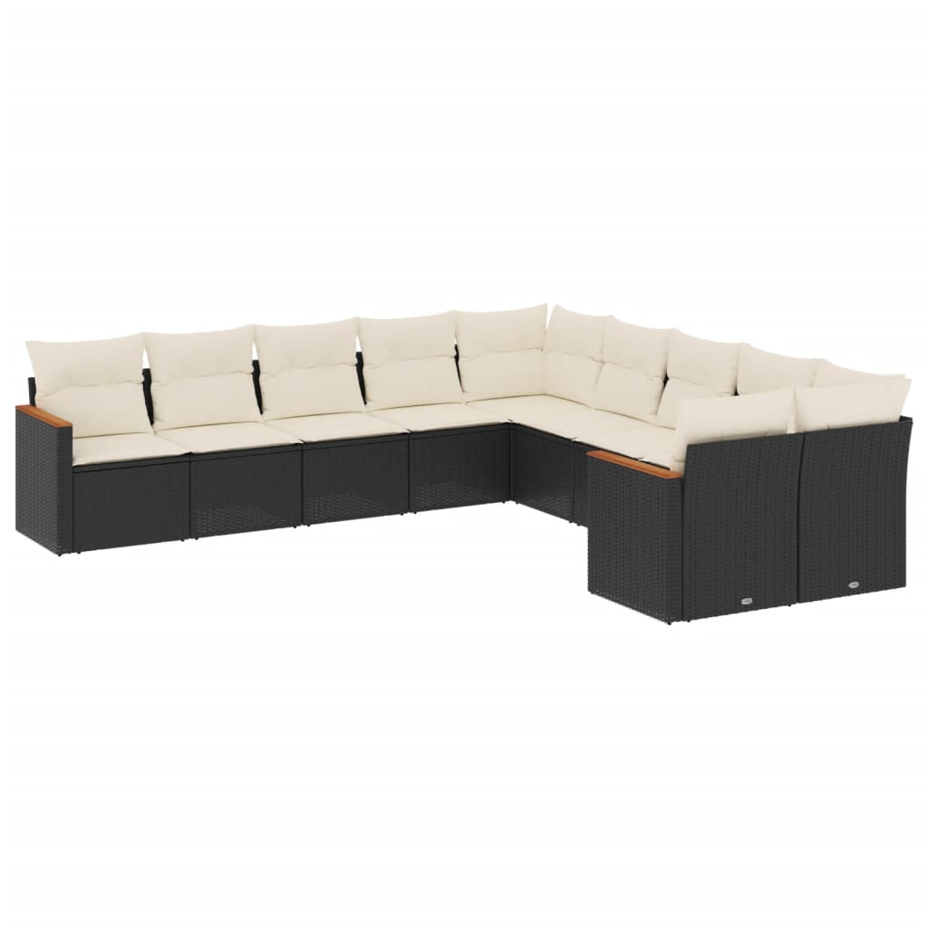 10 piece Garden Sofa Set with Cushions Black Poly Rattan