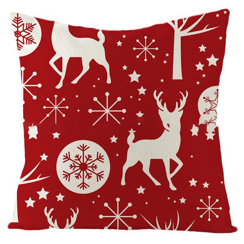 

Christmas Throw Pillow Cover Linen Festive Christmas Theme Elk Snowflake Backrest Living Room Sofa Decoration Cushion Pillow Cover 45*45cm