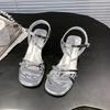 Open-toed rhinestone sandals summer new fashion thick heel square head one-button versatile women's shoes