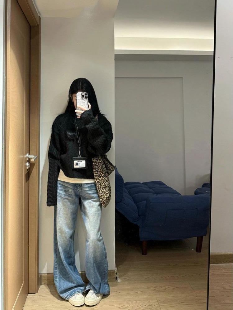 

Уличные вареные джинсы с эффектом ряби, широкие брюки, женские драпированные брюки с высокой посадкой, свободные, тонкие, прямые, волочащиеся брюки, джинсы для женщин, длинные джинсовые брюки 4XL