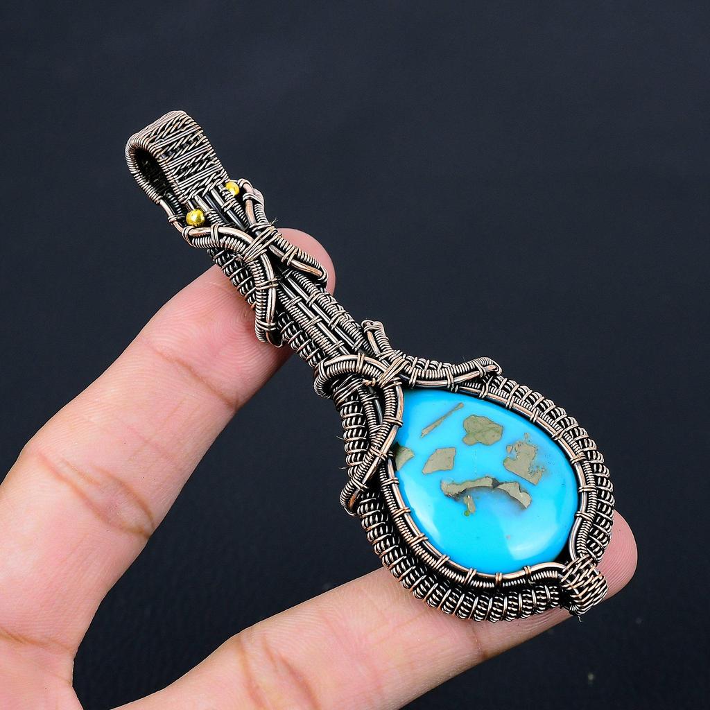 Gorgeous Turquoise Gemstone Pure Copper Wire Wrapped Handmade Pendant Jewelry