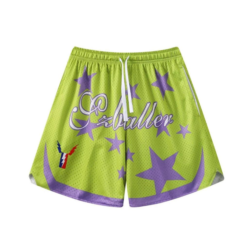 Large Mesh Pikachu Quick-Dry Basketball Shorts - Above Knee, Four-Point Sports Design