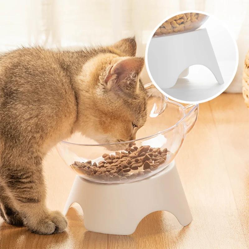 1pc For Cats Dogs Feeders Non-slip Pet Food and Water Bowls Cat Bowl Feeding Products Pet Supplies With Stand Base Transparent