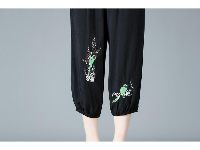 Mom's Summer Embroidered Cotton Linen Pants - Breathable Casual Fit for Women
