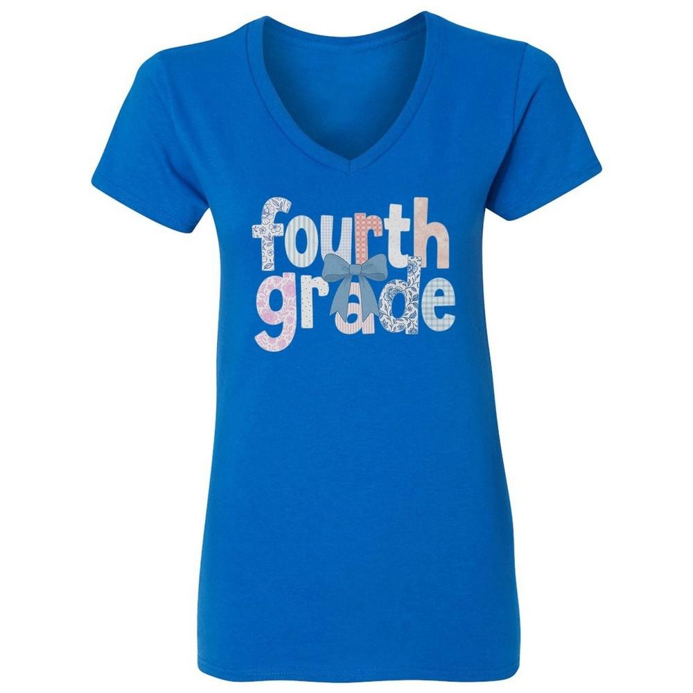 Кокетливый бант для четвертого класса - Цветочная футболка с V-образным вырезом для школы, унисекс S