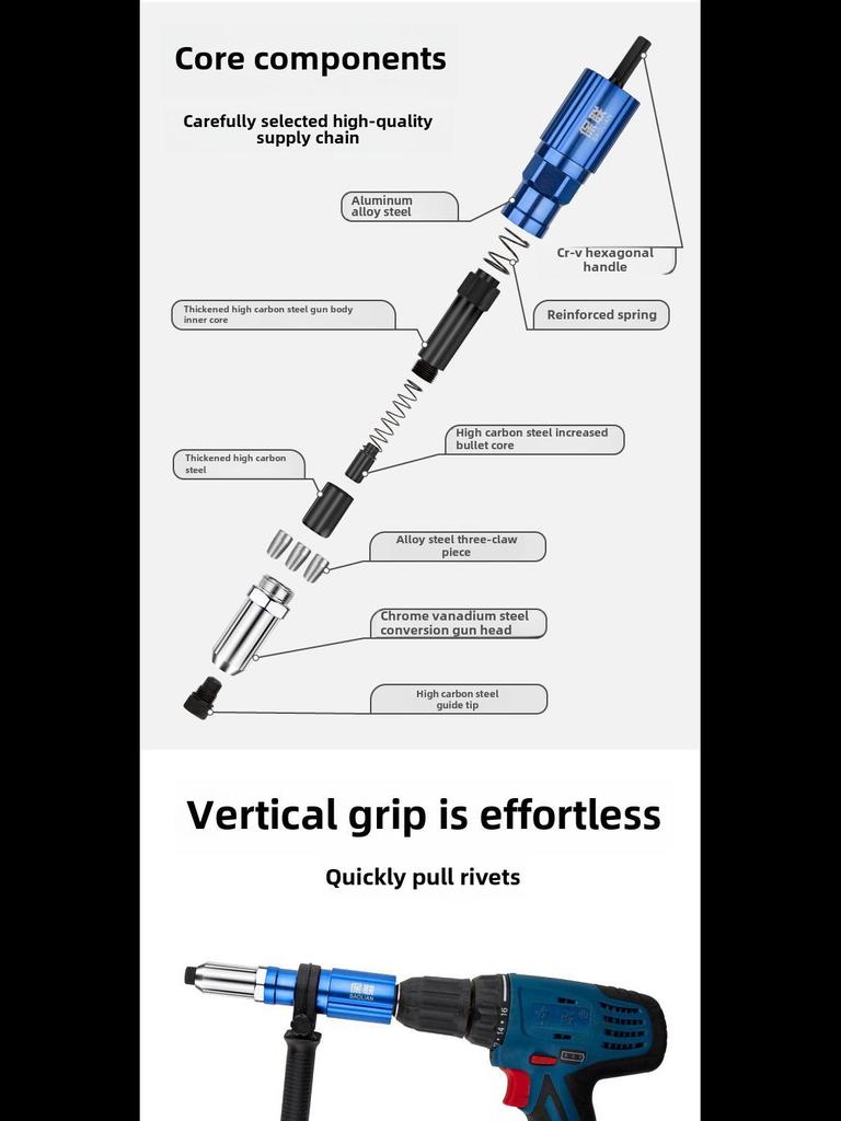 Extractor electric din aliaj de aluminiu cu cap de pistol pentru nituri