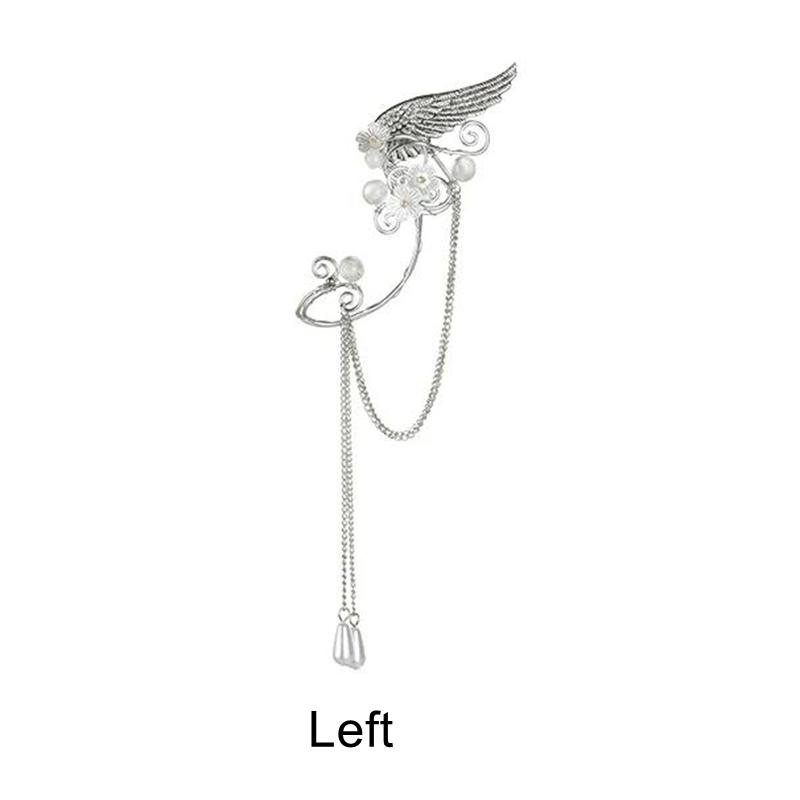 Charm Fairy Long Tassel Elf Ear Cuff Wrap Wings Resin Flowers No Piercing Elven Clip On Earrings For Women Cosplay Cosplay