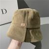 New Corduroy Bucket Hat Women's Autumn and Winter Straight Basin Hat Showing Small Face Split Bell Bucket Hat Tide