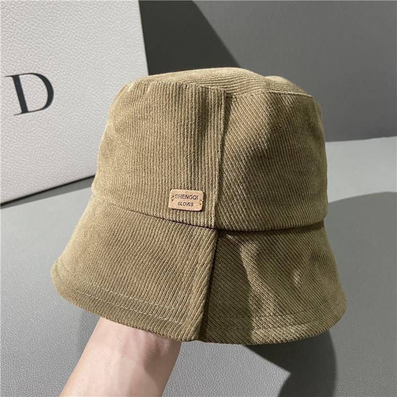 New Corduroy Bucket Hat Women's Autumn and Winter Straight Basin Hat Showing Small Face Split Bell Bucket Hat Tide