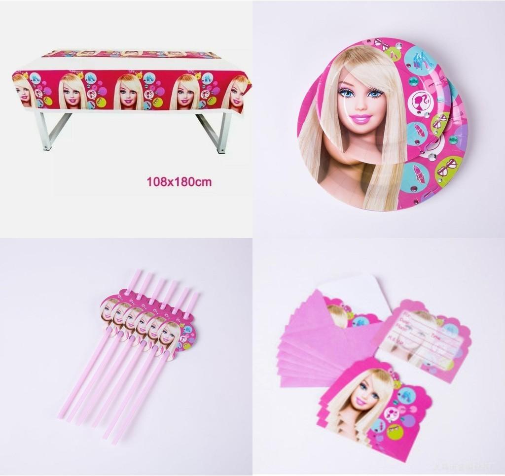 Barbie Doll Pink Birthday Supplies For Girls With Complete Tableware And Toys