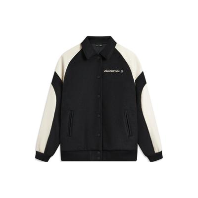 Li Ning CF Contrast Color Versatile Loose Cotton Jacket Women Jacket Black AJMT240-1