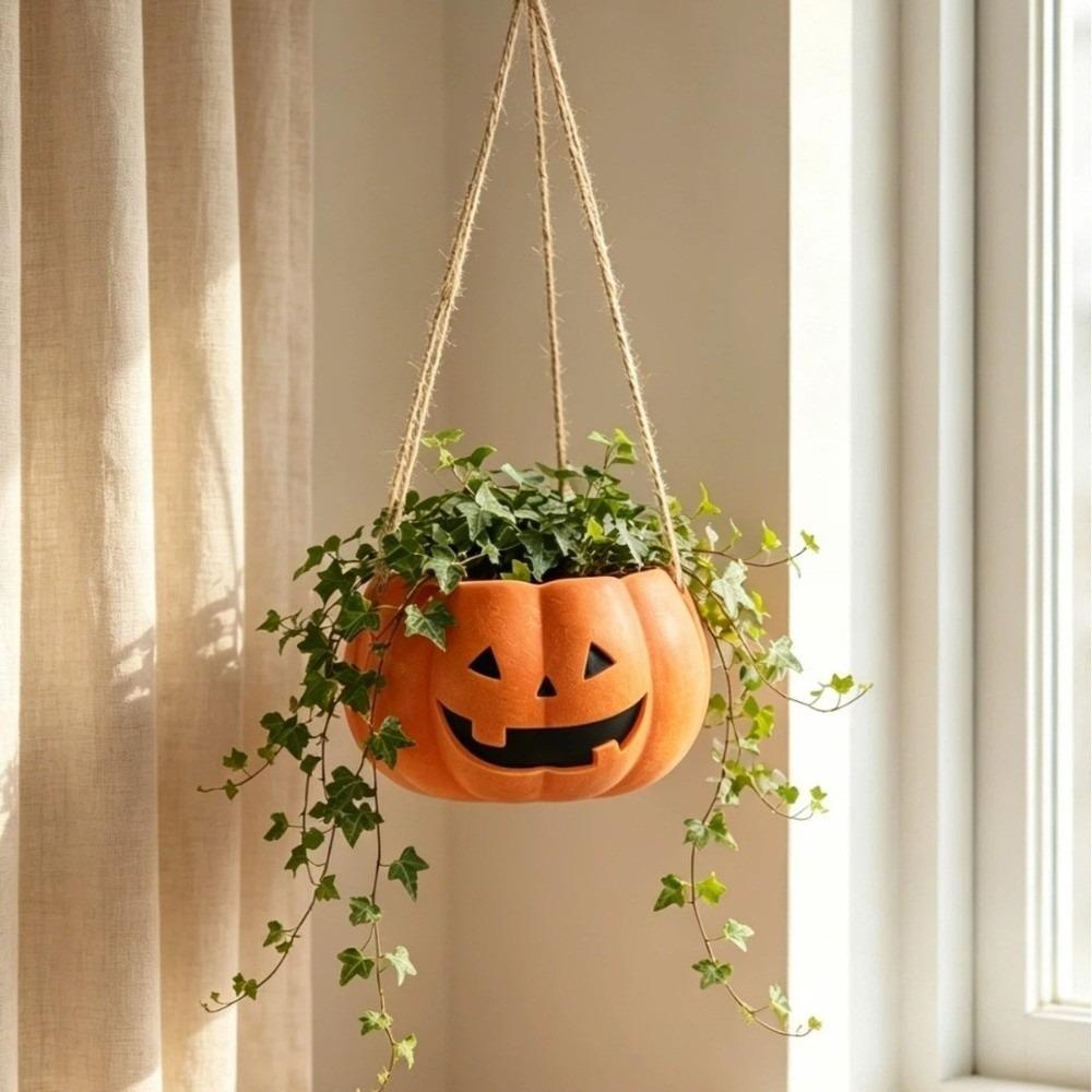 Plastic Halloween Flower Pot Succulents Swing Pumpkin Plant Basket Cafe Decorations