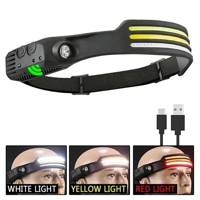 Lanternă puternică cu inducție COB LED Lanternă cu cap reîncărcabilă prin USB Lampă de lucru în aer liber Lumină de căutare pentru camping Lanternă pentru cap de pescuit
