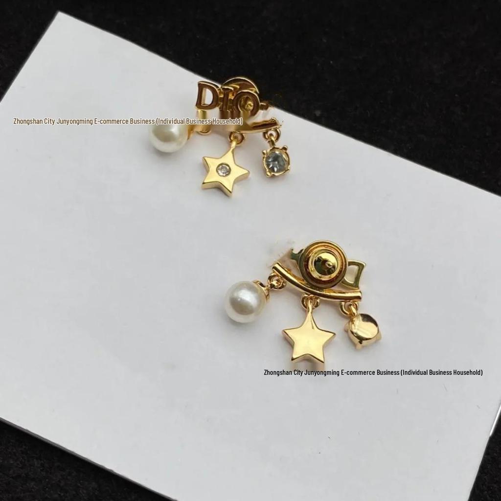 Di Jia Quasten-Stern-Perlenohrringe - Süße Diamant-Stecker für Damen