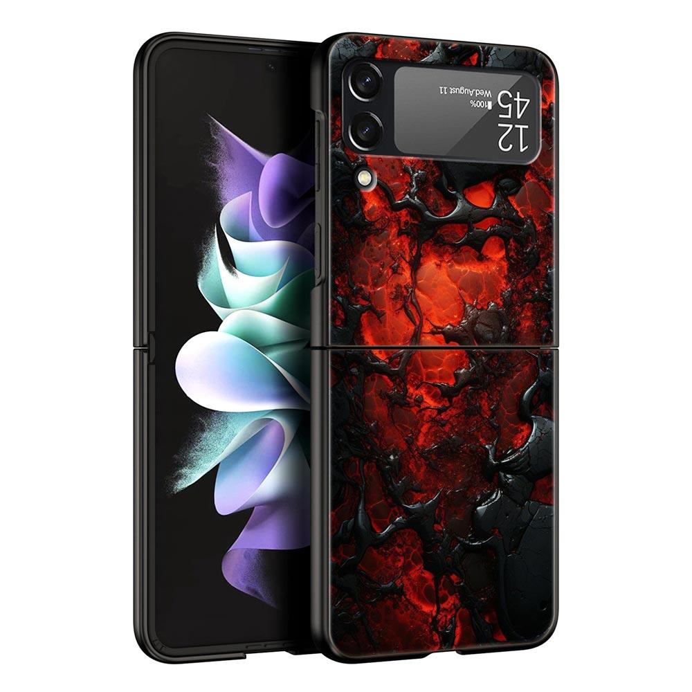 Black Red Ripple Art Hard PC Phone Case For Samsung Galaxy Z Flip 7 6 5 4 Black Cover For Galaxy Z Flip 3 Foldable Fundas Shell