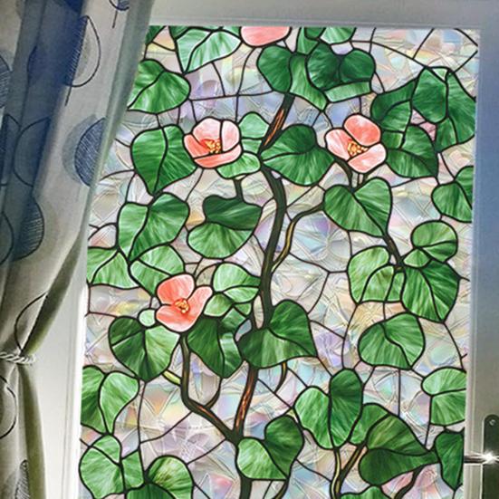 Pellicola Decorativa Arcobaleno per Vetri Privacy Vetro Colorato Fiori Piante Adesivo Riutilizzabile Non Adesivo per Finestre Camera da Letto Blocca Sole