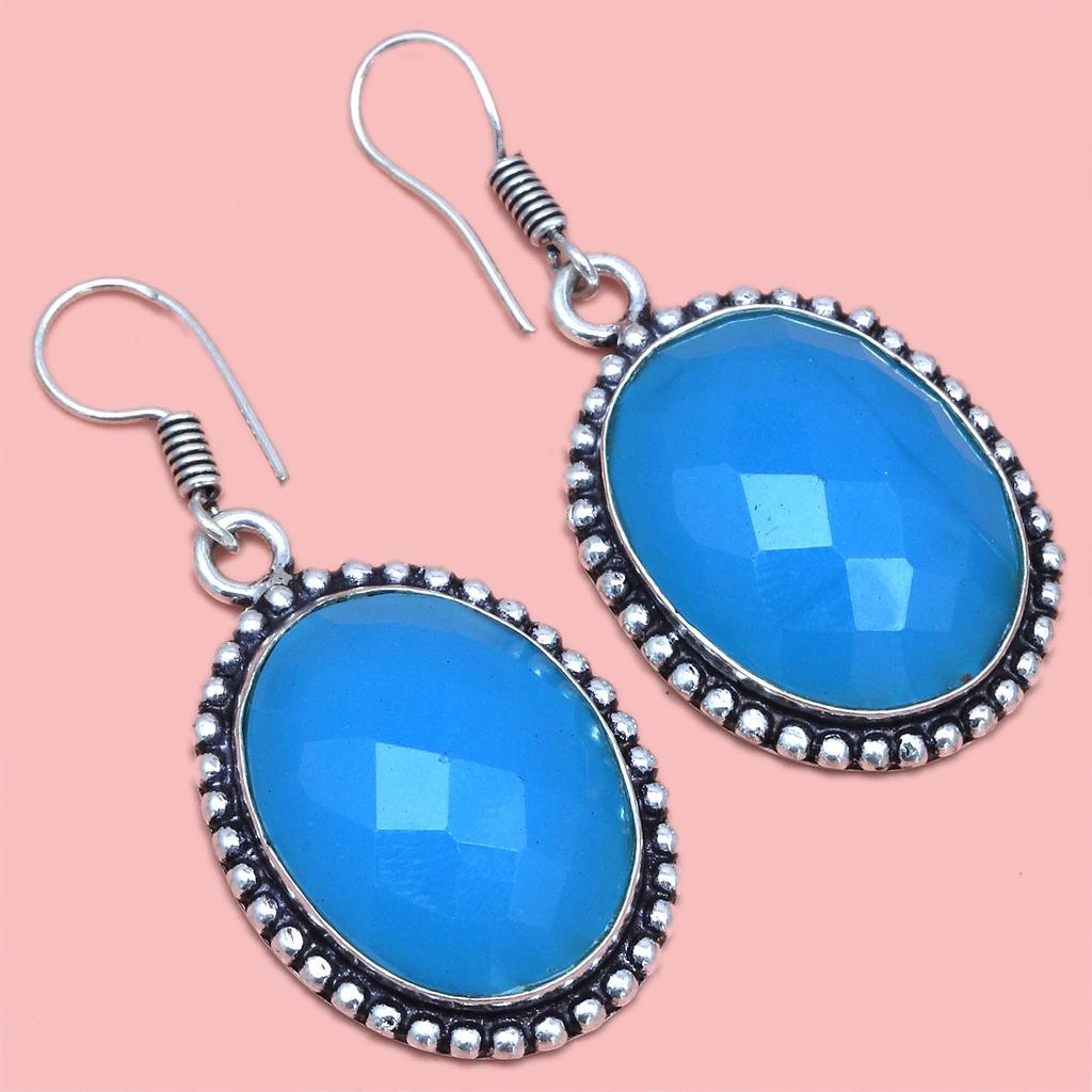 Necklace Chalcedony Natural  Beads Blue 20" Cts Round Sterling