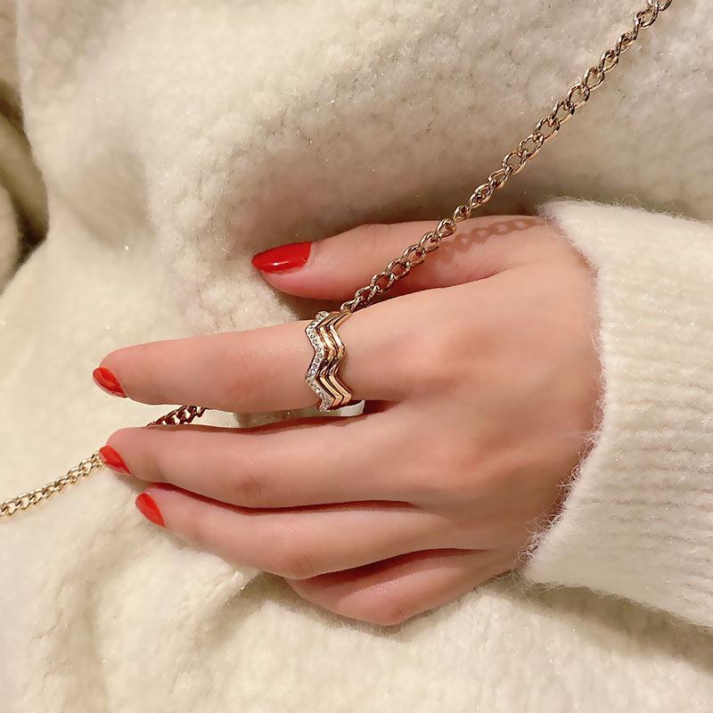 Inel cu pietre prețioase din oțel titan de culoare aur roz, care nu se decolorează, în stil japonez și coreean - Bijuterii simple, retro pentru femei