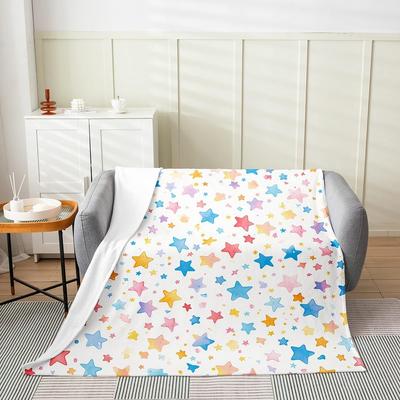 Stars Print Throw Blanket Cute Star Pattern Soft Breathable Fleece Blanket Watercolor Geometric Fuzzy Blanket for Sofa Bed Couch