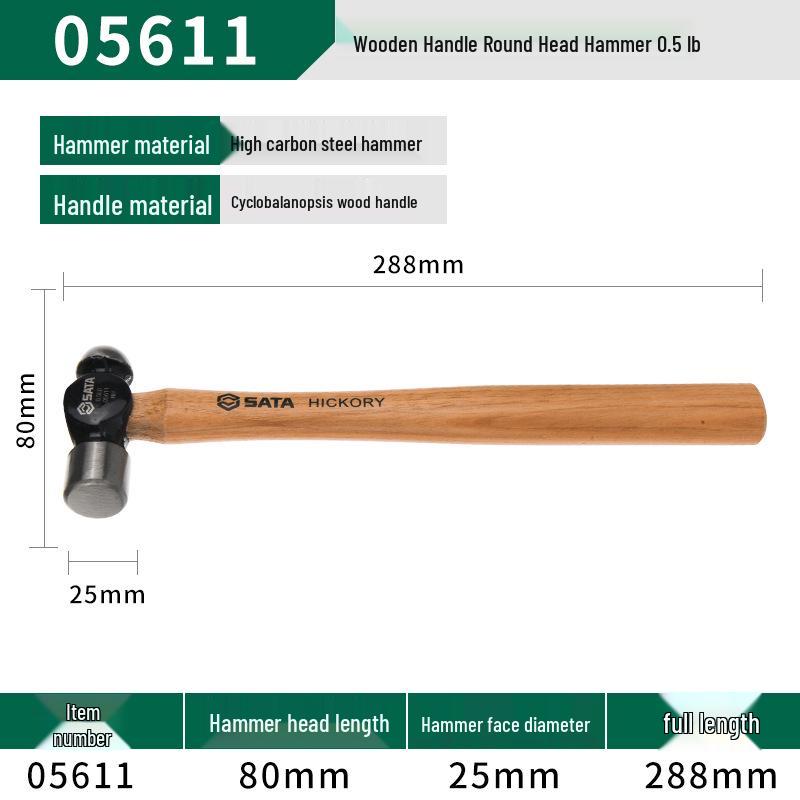 SATA Tools Round Head Wood Handle Hammer – Ideal for Woodworking and Installation Projects