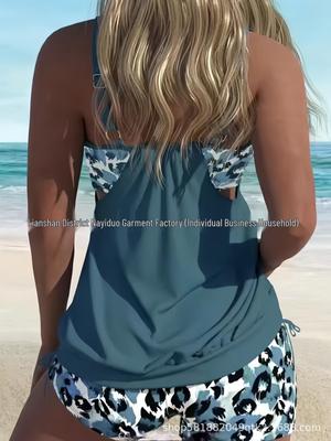 Tankini de Praia Estiloso Europeu e Americano 2025: Confortável Conjunto de Biquíni Estampado Feminino Duas Peças