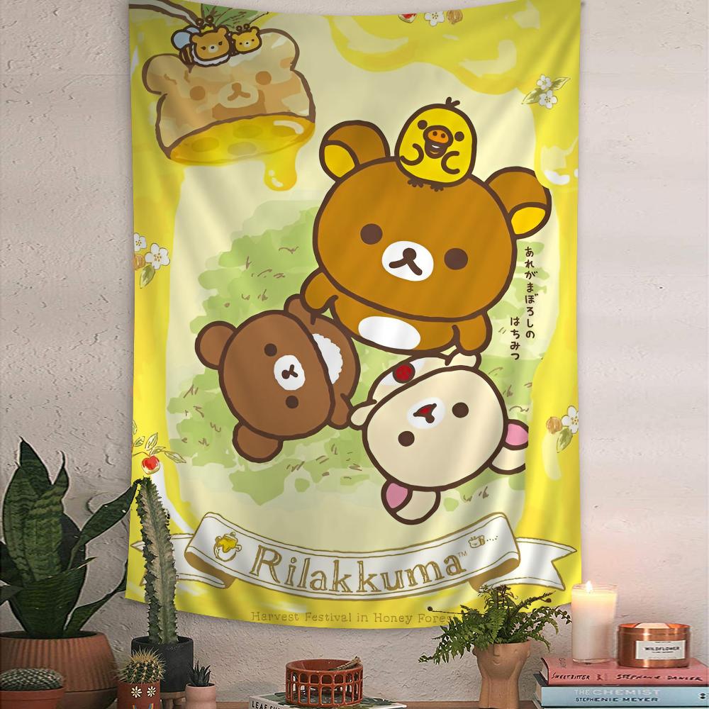 Rilakkuma Korilakkuma Scooter Tapestry Cute Pink Wall Hanging with SanX Characters Ideal for Cozy Bedroom Kawaii Decor