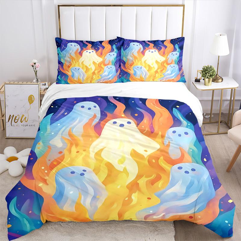 3pc Ghost Flames Cover Set - 1 Quilt Cover + 2 Pillowcases, All Seasons Bedroom Setting, Perfect for Home030