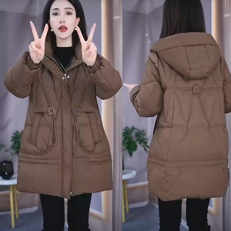 

Модно и тепло - женское пальто свободного покроя с капюшоном и хлопковой подкладкой на зиму XXXL хаки