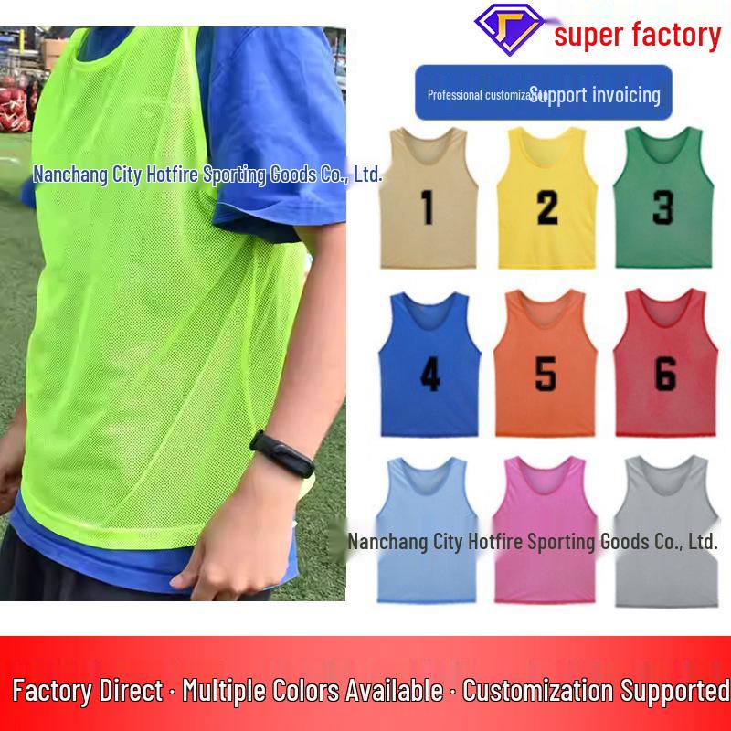 Numbered Mesh Training Vest for Team Sports Competition Uniforms with Custom Logo