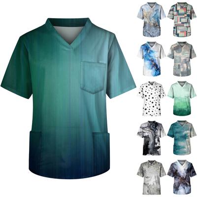 Plus SizePrinted Scrub Working Uniform μπλουζάκια για ανδρικά μπλουζάκια διασκεδαστικά με κοντό μανίκι με λαιμόκοψη V, μπλουζάκια εργασίας, μπλουζάκια εργασίας με τσέπες