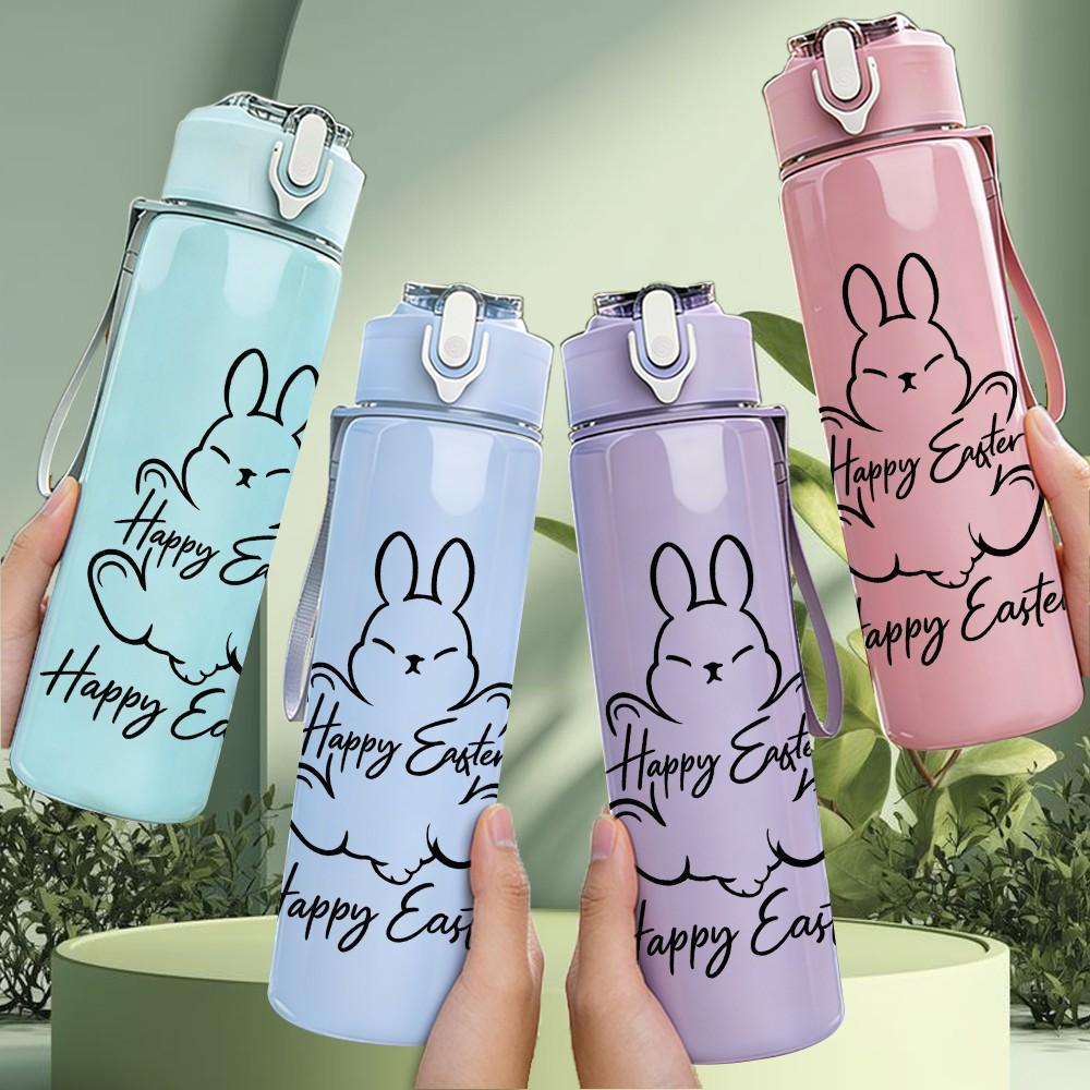 1PC Happy Easter Bunny Sketch 750ml Color Plastic Sports Water Bottle Leakproof Flip Straw Lid Suitable for Sports Office Home Use