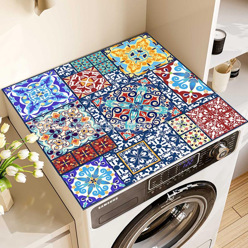 50*60CM Vintage Checkered Printed Washing Machine Dust Cover Pad, Quick-Dry Absorbent Protective Top Mat For Washer And Dryer