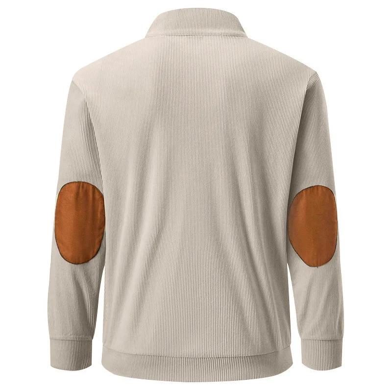 American Style Loose Sweatshirts Spring Autumn Men's Vintage Corduroy Stand-Up Collar Contrast Patchwork Casual Long-Sleeved Sweatshirt